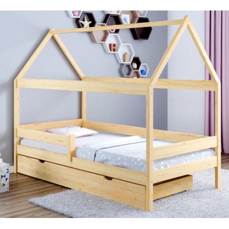 Cama infantil de madera de pino macizo Casita 160x80 cm