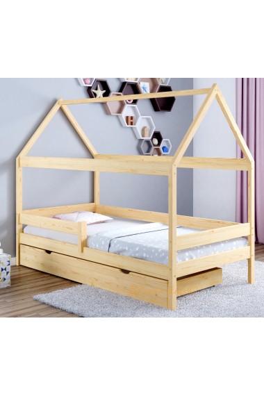 Cama de madera de pino macizo Casita 180x80 cm