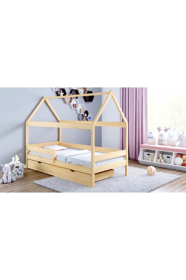 Cama de madera de pino macizo Casita 180x80 cm
