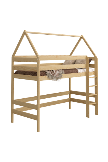 Cama alta de madera de pino macizo Casita 180x80 cm