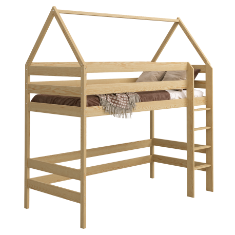 Cama alta de madera de pino macizo Casita 190x80 cm