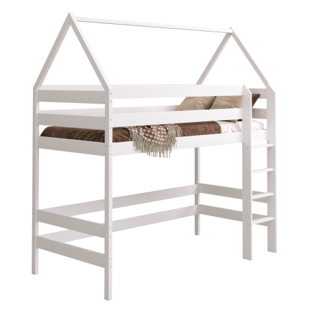 Cama alta de madera de pino macizo Casita 190x90 cm