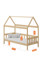 Cama infantil de madera de pino macizo Casita 160x80 cm