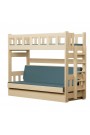Cama litera de madera maciza Fabio con colchones 180x80 y 180x110 cm
