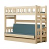 Cama litera de madera maciza Fabio con colchones 180x80 y 180x110 cm