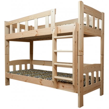 Cama litera de madera maciza Inez con cajón y colchones 200x90 cm
