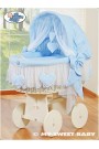 Cuna moisés bebé de mimbre Corazones - Azul-Blanco