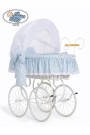 Cuna moisés bebé de mimbre Vintage Retro - Blanco-Azul